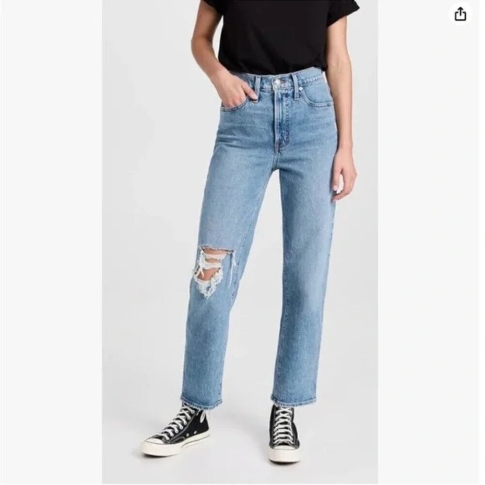 Madewell The Perfect Vintage Straight leg High Rise Diztressed Jeans Sz 30